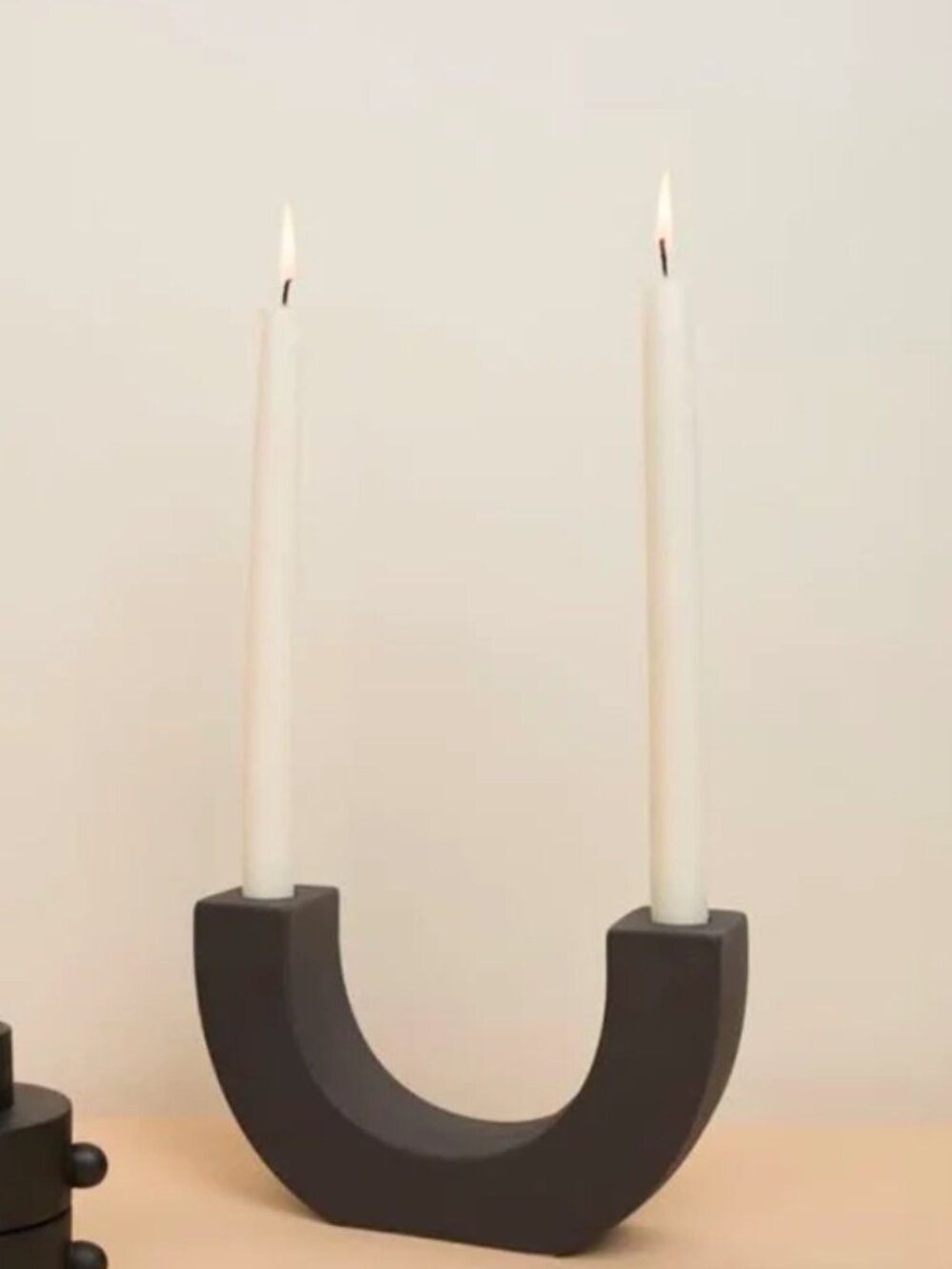 Paddywax Ceramic Geometric U-shaped Black Taper Candle Holder